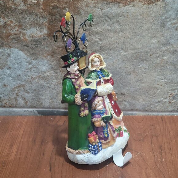 Christmas Caroling Resin Figurine Light Post Stocking Holder - Picture 8 of 11
